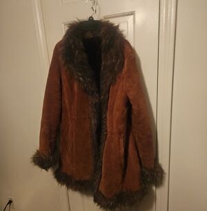 Women's Wilsons Leather Brown Faux Fur Trim Jacket Size Large